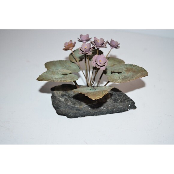 Vtg Demetrius Xethalis Brass African Violet Art Sculpture 6” Stone Base - Picture 8 of 14